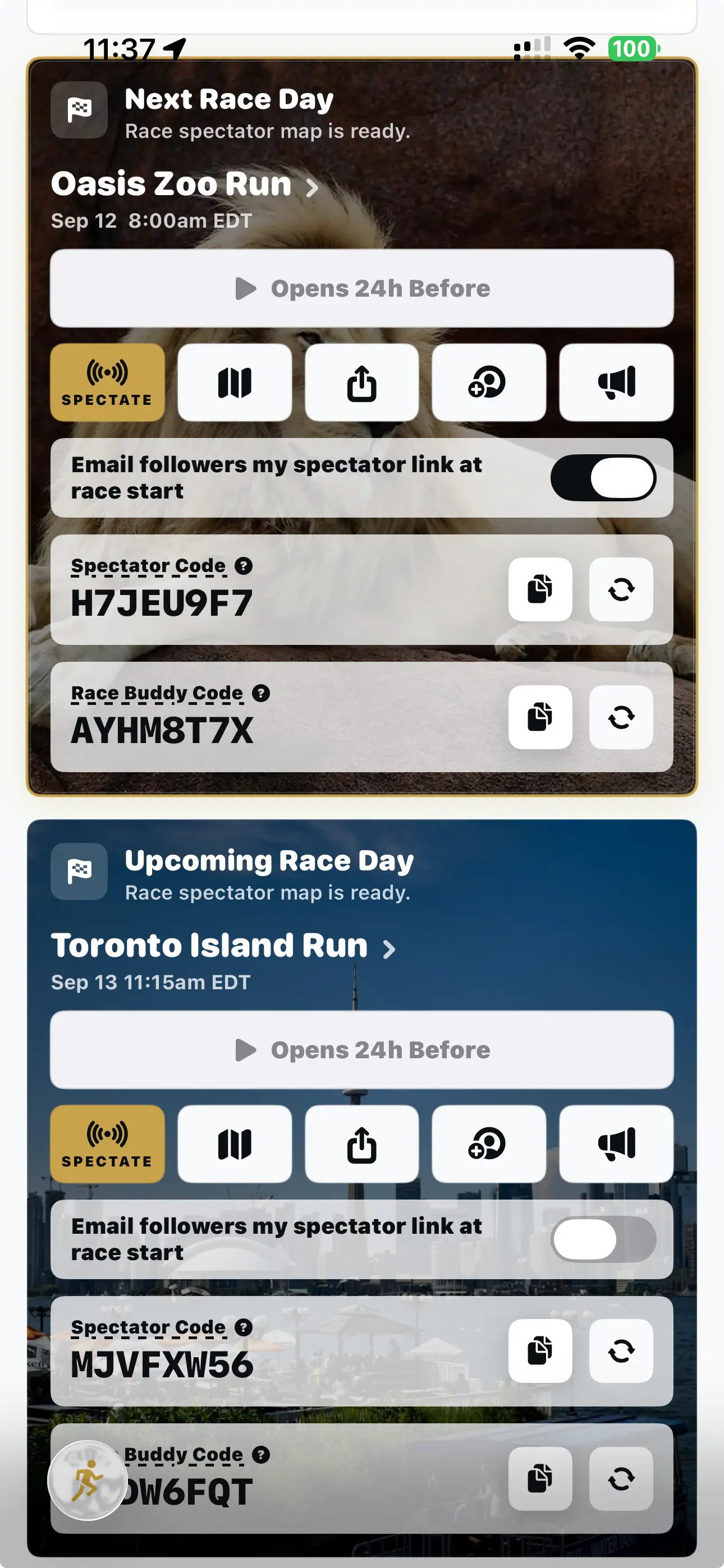 Share spectator code in hashiRun