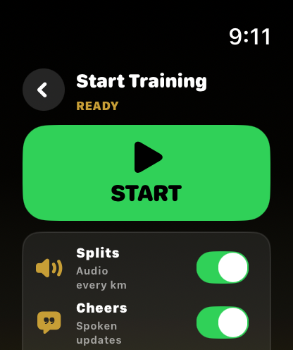 Start a race from the Run tab